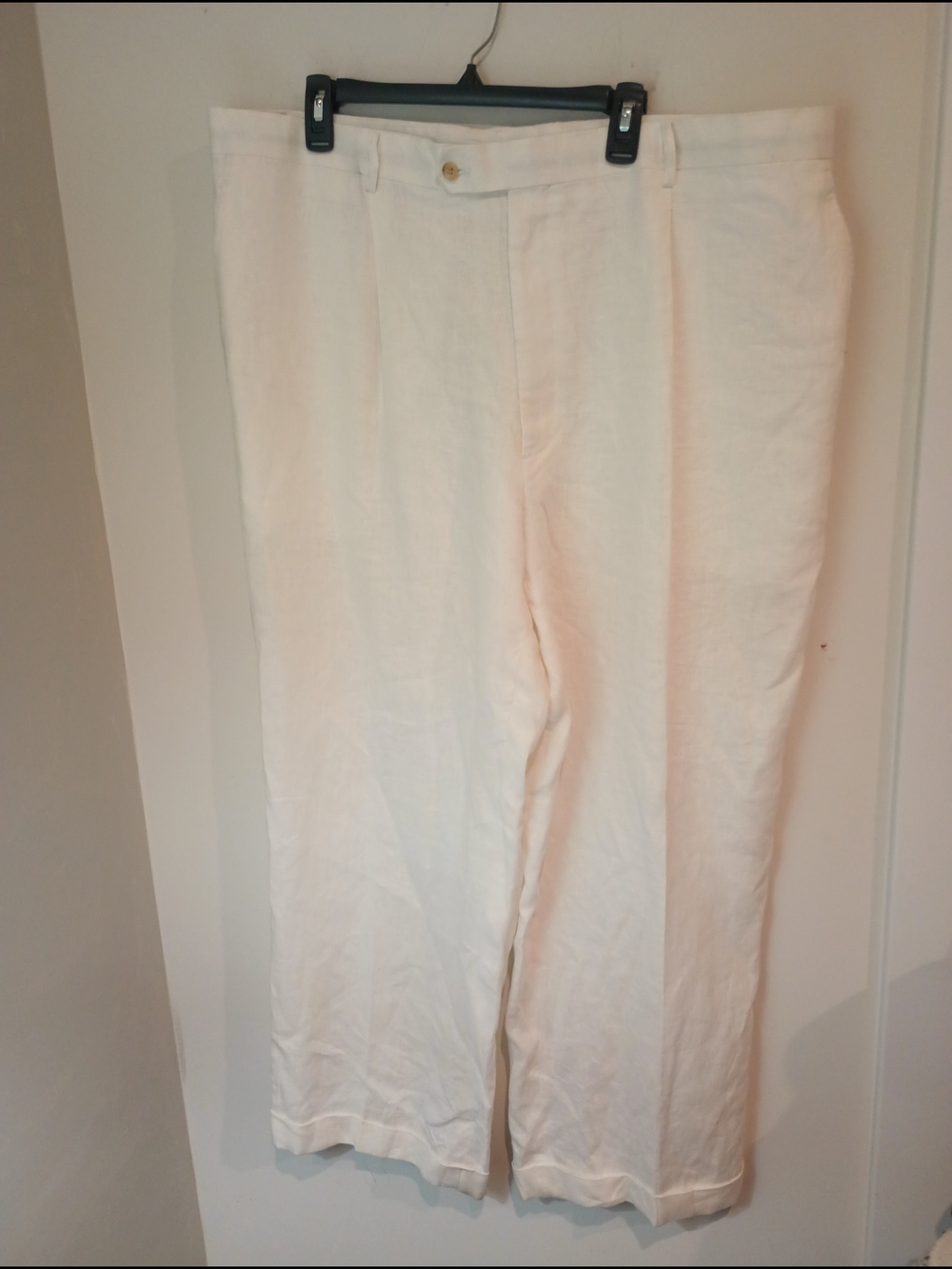 Apollo King Men 48R White 100% Linen Pleated Dress Pants Cuffed 42 x 30 Suit